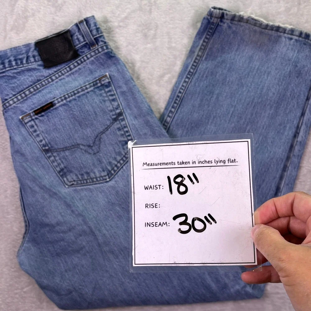 Harley Davidson Mens Jeans 36x30 Blue Straight Leg Embroidered Logo Denim